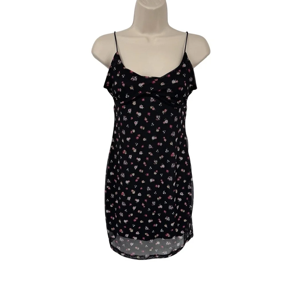 Vintage Y2K Blue Jasmine Babydoll Slip Dress XXS Black Whimsigoth Dark Romantic - Picture 1 of 13